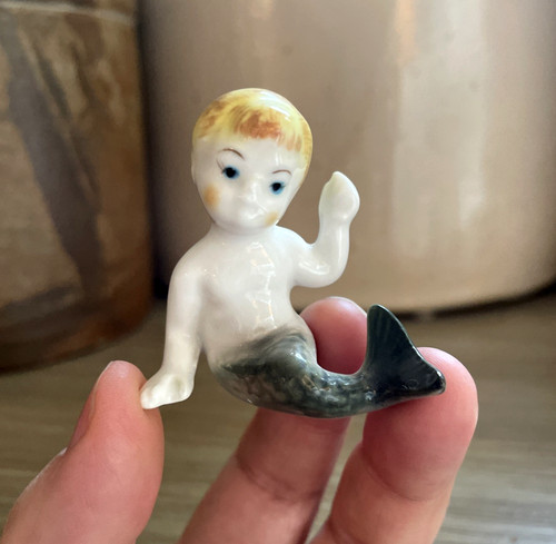 VTG Pixie Mermaid Porcelain Figurine Japan Kitschy 1950s MCM