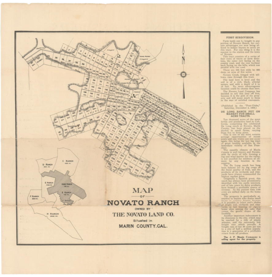 c. 1910 Real Estate Promotional Map - Novato, Marin County, California