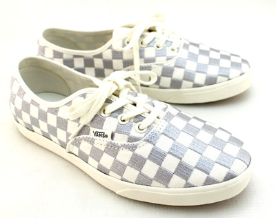 VANS Authentic Lowpro Women's 8 Embroidered Silver / White Checkerboard Sneaker