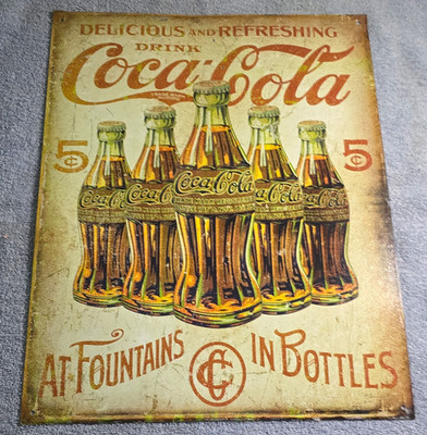 Coca-Cola Metal Advertising Sign Plaque - Delicious & Refreshing 5¢ Bottles