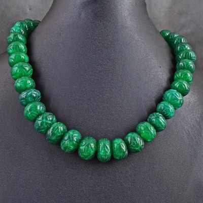 Wonderful Green Emerald Carved 873.00 Cts Beaded Jewelery Necklace RK 28 E828