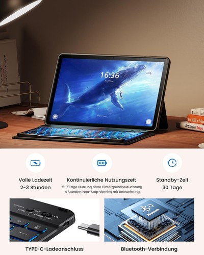 INFILAND Galaxy Tab A9 Plus Hülle mit Tastatur Handschlaufe & Faltbare Ständer - Bild 10 von 24