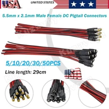 5~50Pcs 5.5 x 2.1mm Male Female Plugs 12V DC Power Pigtail Cable for CCTV Camera