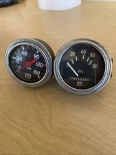 Pair Vintage Stewart Warner Gauges Oil Pressure Air 150 Psi Curved Glass Sw