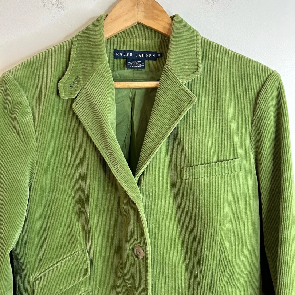 Chaqueta Blazer Y2K Preppy Ralph Lauren Para Mujer 14 Verde Pana Muesca Academia Foto 2 de 4