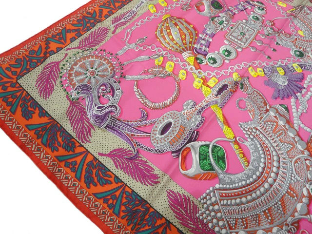 Hermès Authentic Scarf Carre 90 Les triples de Paris 100 Silk Green Used image 3