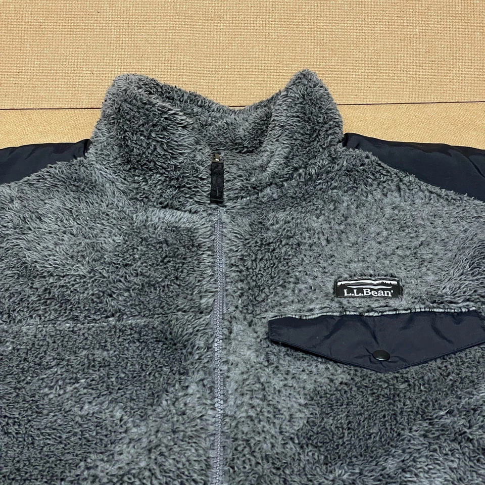 L.L.Bean Fleece Jacket Mens Large Tall Gray High Pile Sherpa Full Zip Pockets - Image 2 of 4