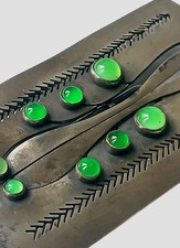 Seltene Jugendstil G&uuml;rtelschschlie&szlig;e Messing versilbert, Chrysopras Cabochons