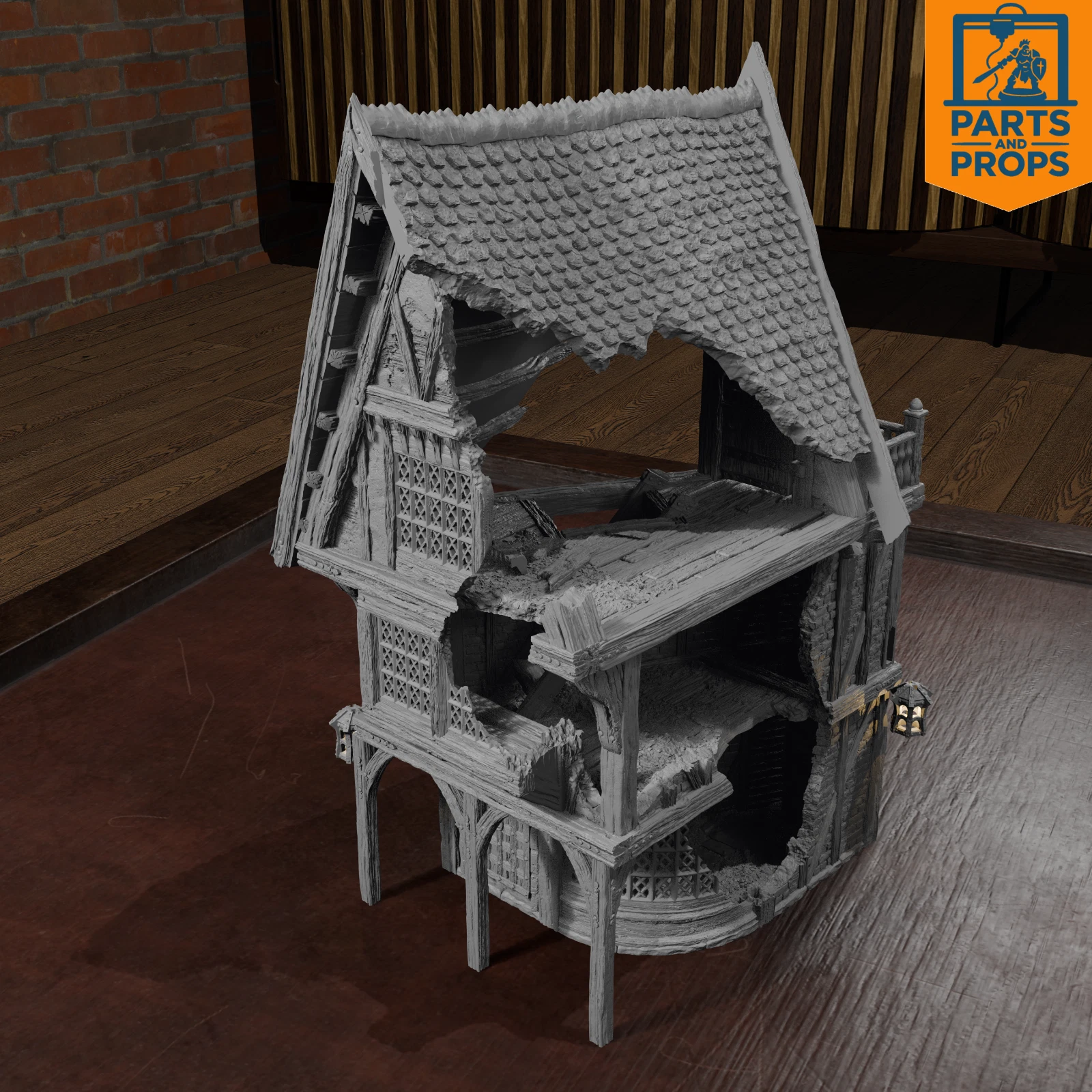 Helwick Shop 5 Ruin 3D Printed Terrain - Fantasy High Street Shopfront Building, 28-32mm Tabletop Wargaming & RPG Scatter Scenery - photo 1