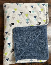 HB Hudson Baby Blanket White Blue Sherpa Triangle Triangles Geometric 40  x30  