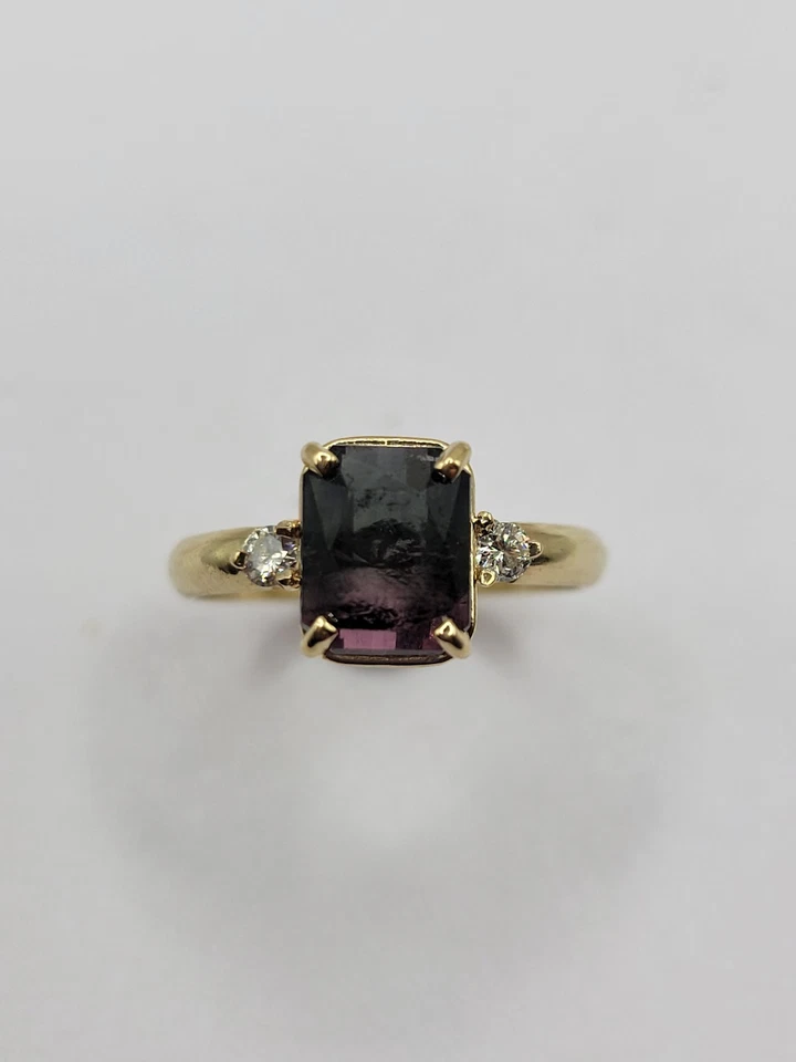 Natural Bicolor Tourmaline and diamond ring solid 14k yellow gold - Image 2 of 4