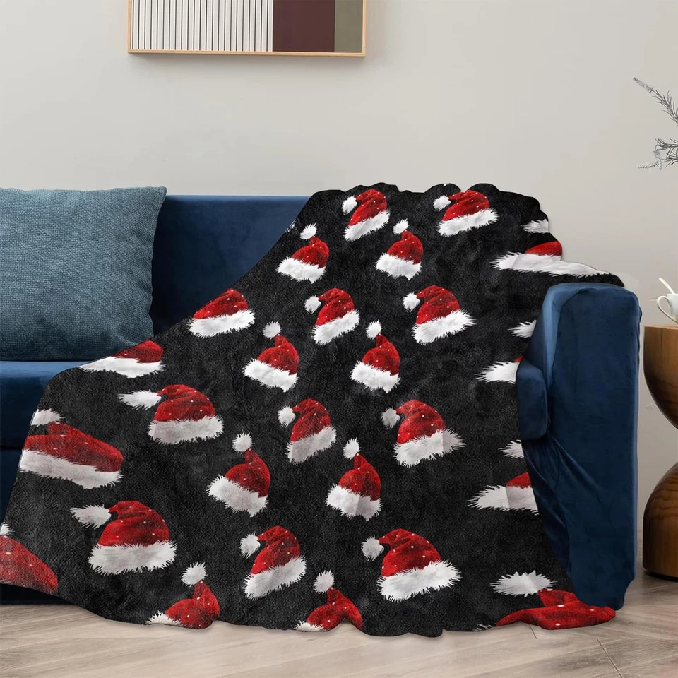 Sombrero de Papá Noel de Navidad Manta Regalos para Mujeres Adultos Niñas Niños, Sombreros de Papá Noel Rojo Fl Foto 2 de 4