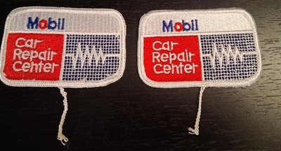 Vintage MOBIL Car Repair Center Emroidered Patches 3 in x 2 in-NEW-2 for 1 Price
