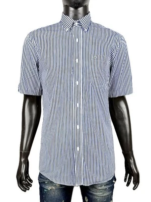 Chemise homme Lacoste 39 M lignes bleu blanc régulier manches courtes coton - Photo 1/4