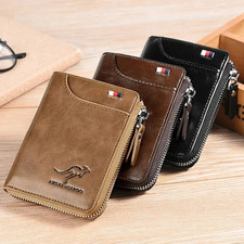 Men  s Leather Wallet Business Card Holder with Zipper, RFID Protection