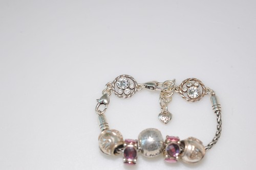 Brighton Slide Charm Bracelet Silver Tone Beaded Hearts pink love laugh ZH17 - Picture 4 of 10