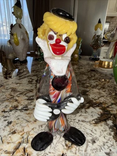 Murano Vintage Hand Blown Glass Figurine Clown, 7-inch
