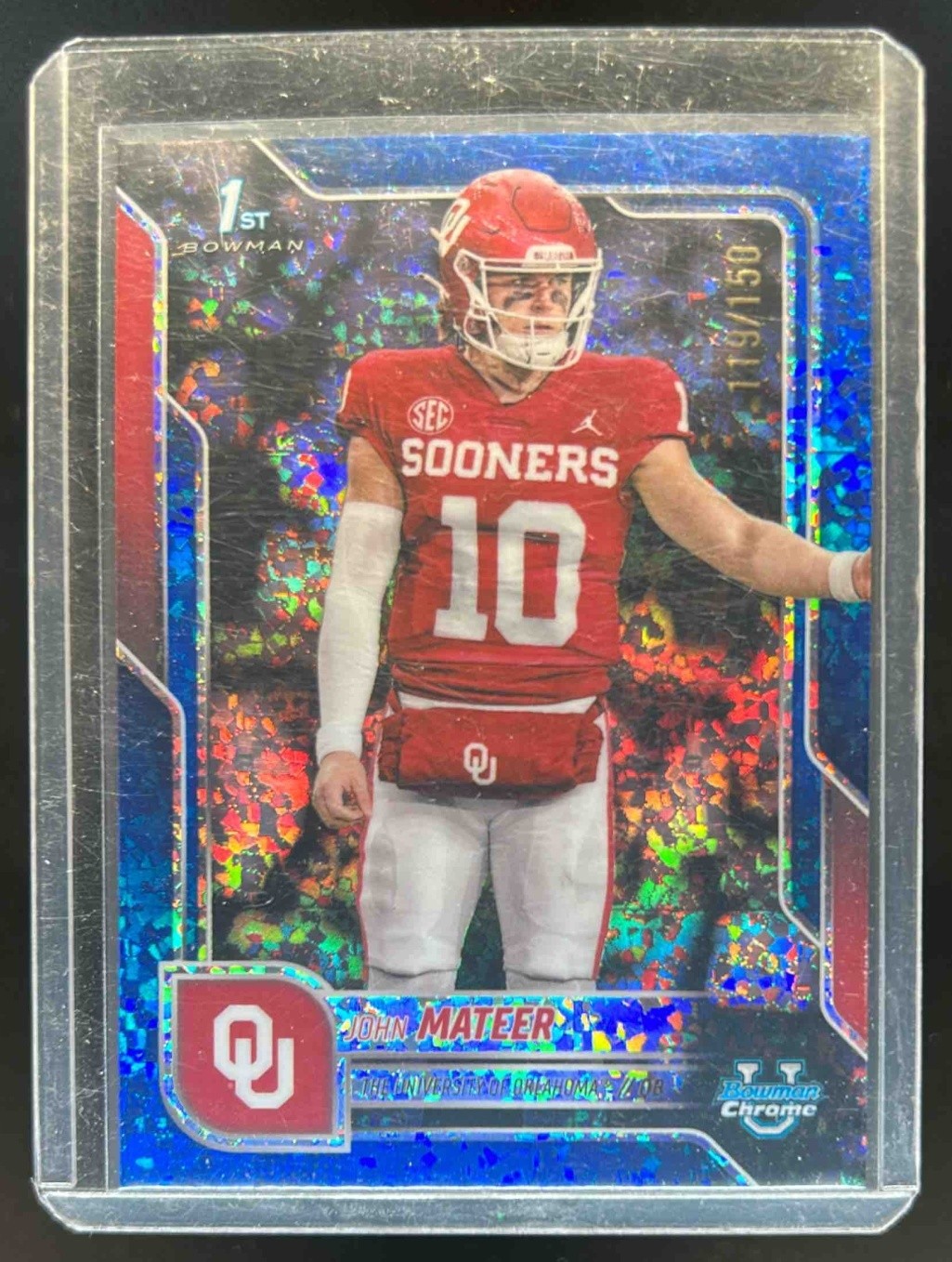 2025 Bowman Chrome U John Mateer 1st Prospect Blue Mini-Diamond Refractor #/150