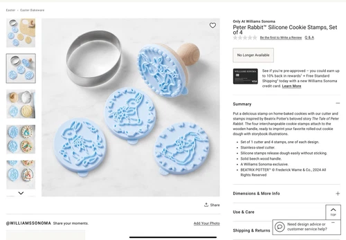 Williams Sonoma Peter Rabbit Cookie Stamp