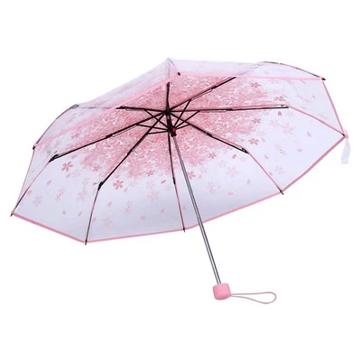 Parapluie Pliant Transparent 1 Pièce Motif Princesse Et Fleurs De Cerisier Rose - Photo 1/4