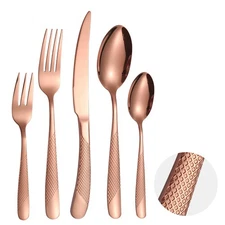 Hammered Flatware Set Copper/rose Gold Silverware 20 Piece Stainless Steel Servi