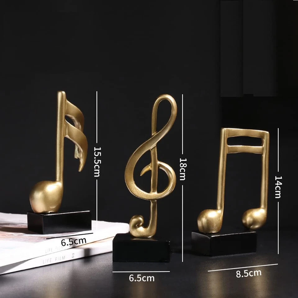 Juego de 3 estatuillas de mesa de decoración de notas musicales de resina - decoración del hogar para L... Foto 3 de 4