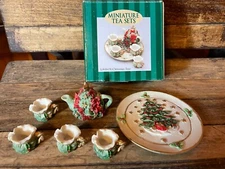 vintage miniature resin Christmas tree tea set C & F Enterprises 1995