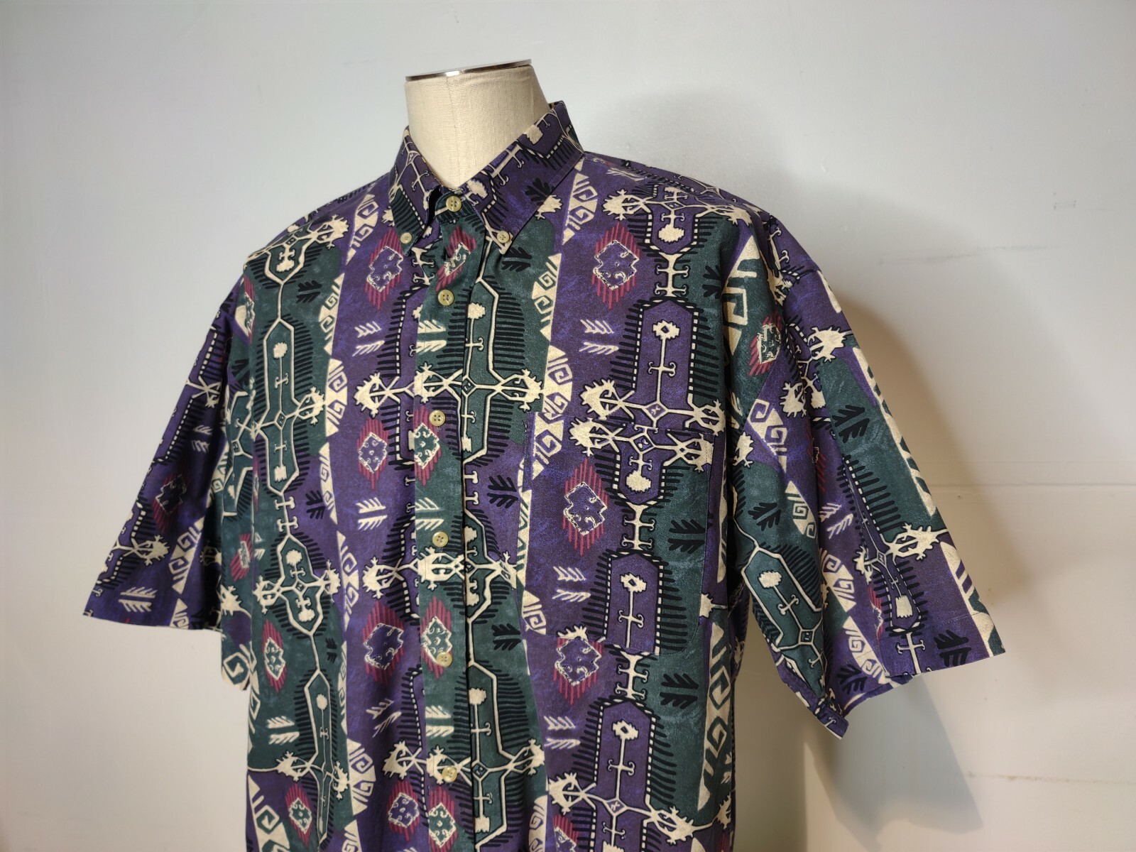 Camicia manica corta vintage anni 90 cotone fila 2XB viola verde sud ovest