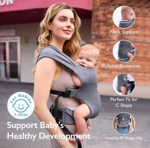 Baby Carrier Ergonomic Adjustable Lightweight Infant Toddler Sling Grey - Picture 2 of 5