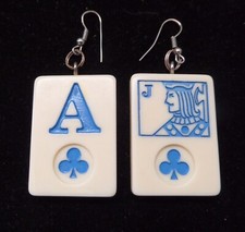 Card Game Tile Hook Earrings Ace & Jack of Clubs Blue Poker Pop Art Las Vegas