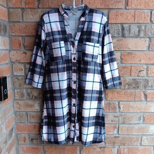 J for Justify Women's Size S Shirt Dress Button Front 3/4 Roll Tab Sleeves Plaid - Picture 8 of 9