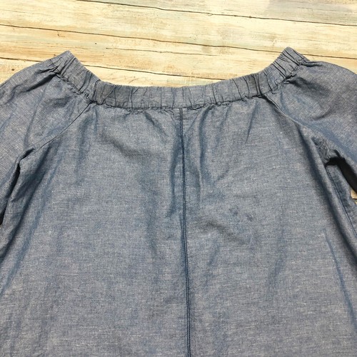 Free People Chambray Off The Shoulders Top Tie Cuffs Blue Sz M - Picture 8 of 12