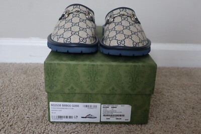 GUCCI Mule Slippers GG Navy Monogram & Silver tone Horsebit Gucci