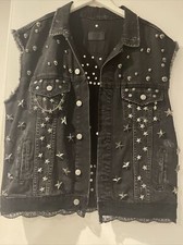 Zara Premium Studded Black Denim Waistcoat