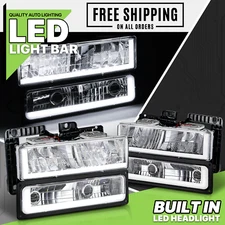 Chrome Housing [LED Hi/Lo BEAM+DRL LIGHT BAR] Headlight fit 94-00 Chevy GMC C/K
