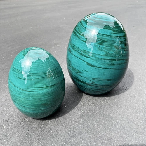 NORA FENTON Italy Eggs Green Swirl MCM Easter Ceramic Figurine Vintage