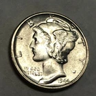 1944D MERCURY silver U.S. dime. Frosty very choice-gem BU, full split bands.  #2
