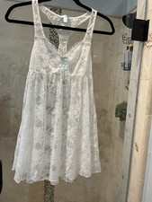 Betsey Johnson Blue White Sheer Lace Nightie Lingerie Size M Wedding