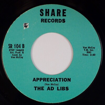 THE AD LIBS: Appreciation US Share Northern Soul 45 VG++ HEAR