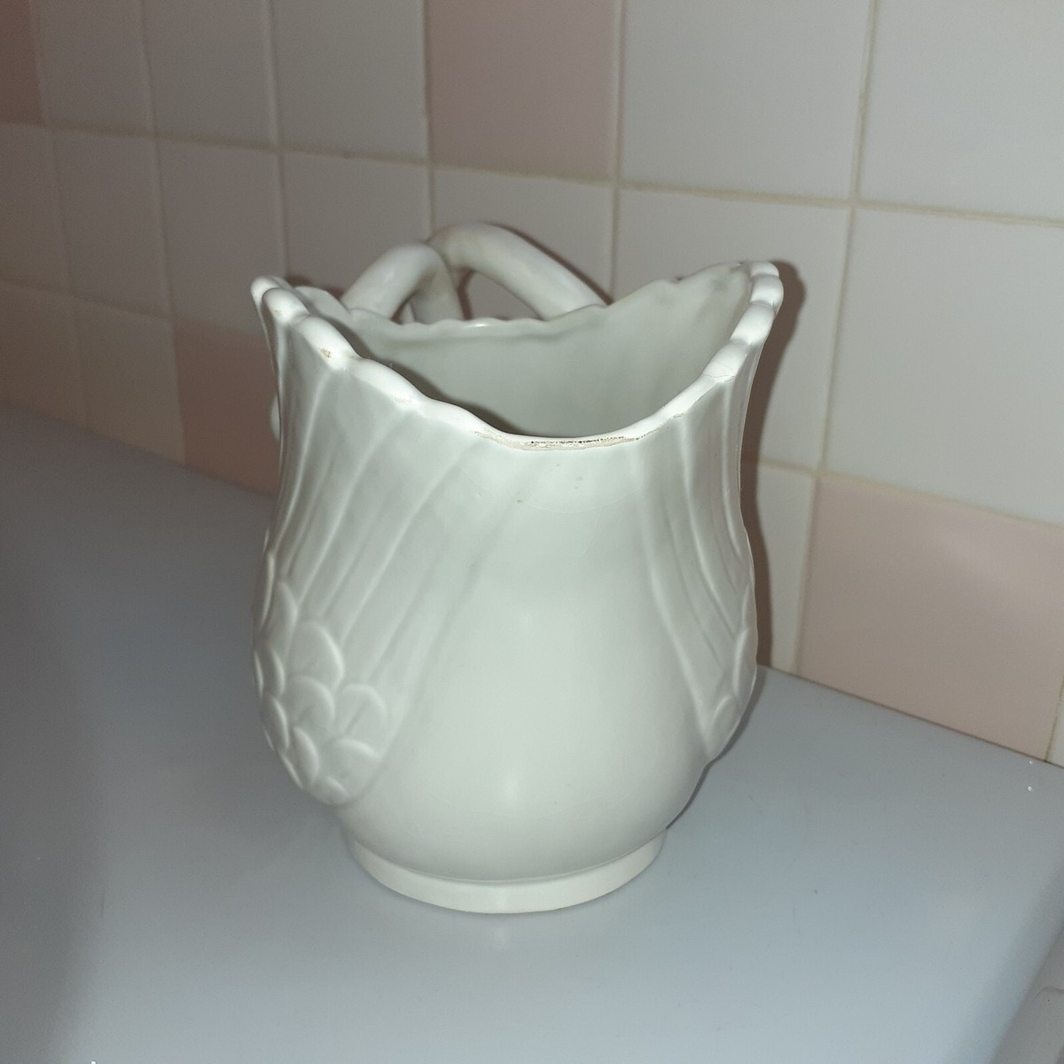Fitz & Floyd Japan Vintage White Ceramic Double Swan Pitcher 9