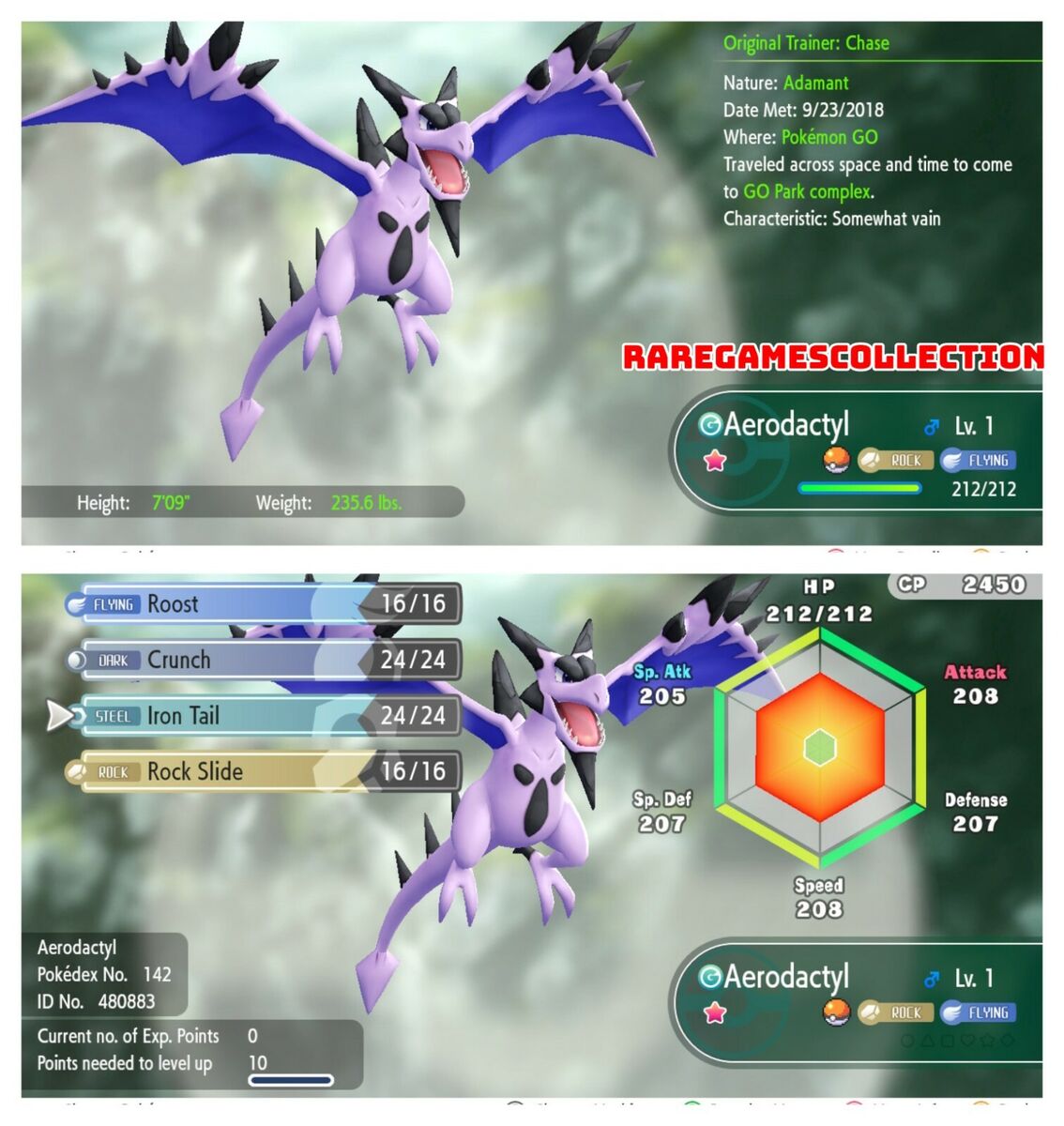 Shiny Aerodactyl / Pokemon Let's Go / 6IV Pokemon / Shiny