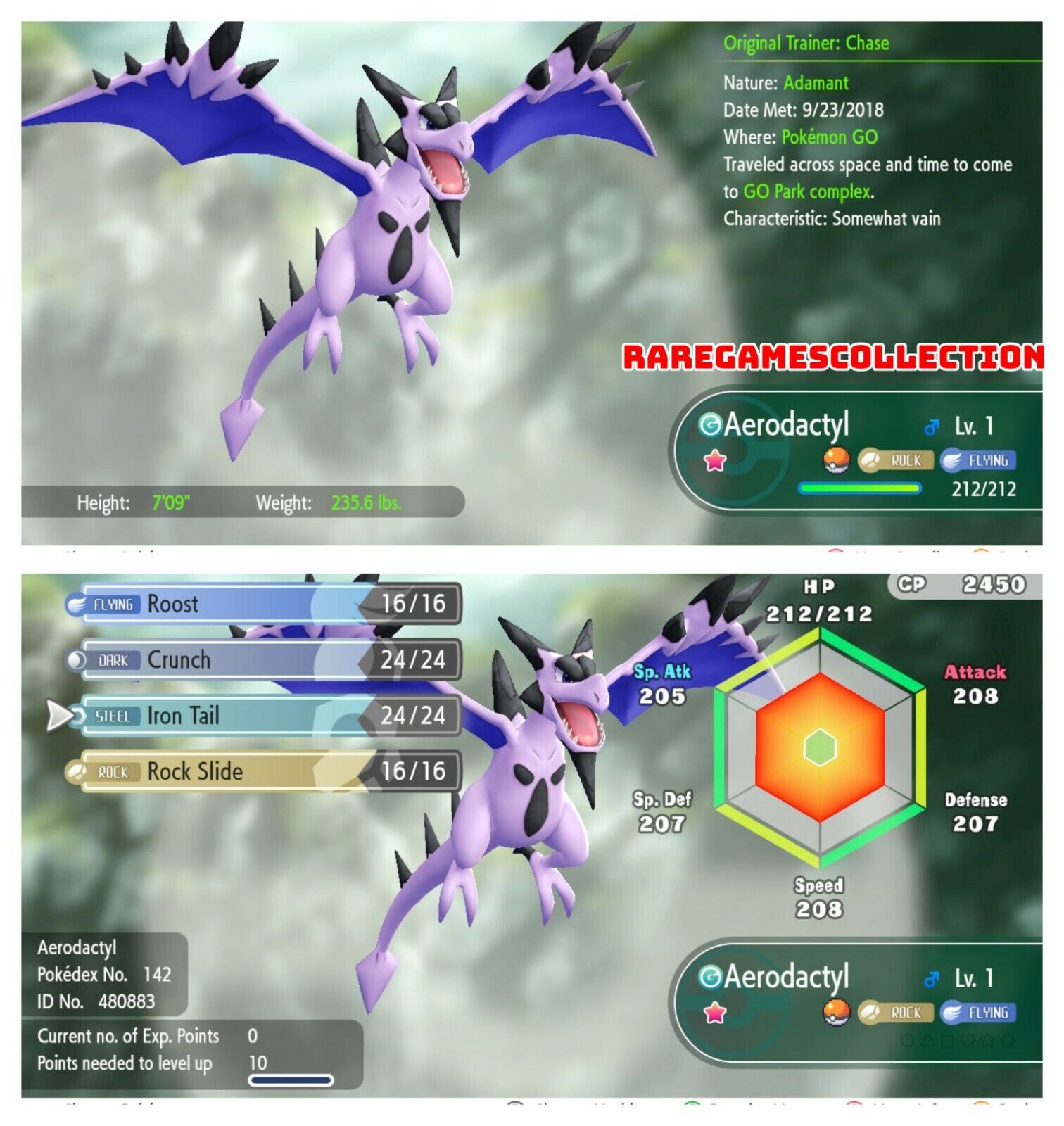 Pokemon Let's Go Shiny Aerodactyl 6IV-AV Trained