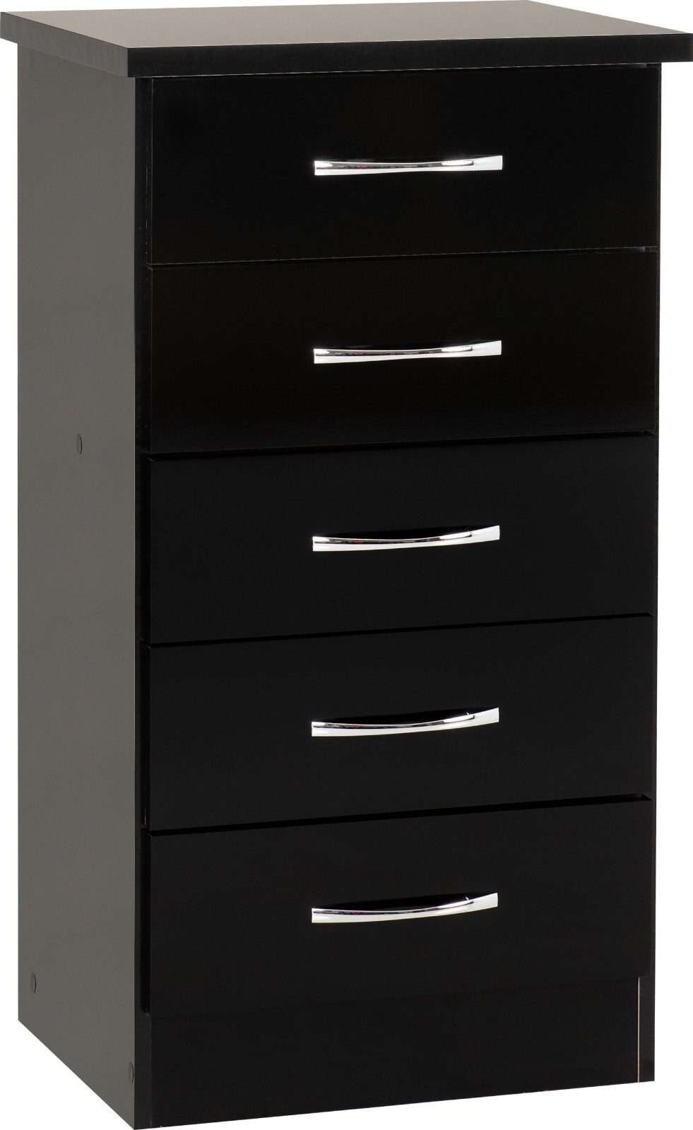 Nevada Chest 5 Drawer Narrow Chest Black Gloss