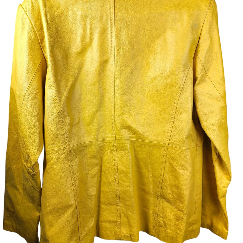 Vtg Metrostyle Y2K 100% Leather Vibrant Yellow Leather Blazer Jacket Sz 14P - Image 3 of 4