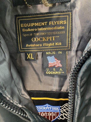 COCKPIT Aviator Flight Bomber Jacket Z2285 Made in USA Nylon Black Sz XL NWT - Picture 8 of 11