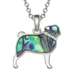 Pug Necklace Paua Abalone Shell Dog Pendant Womens Silver Fashion Jewellery 18" Pug Necklace Paua Abalone Shell Dog Pendant Womens Silver Fashion Jewellery 18"