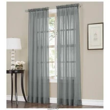 Erica Crushed Voile Window Panel Pairs Charcoal 51"W x 84"L Beaded Ascot Valance
