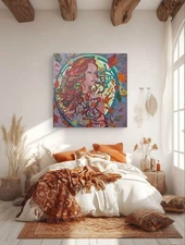 Hand-painted modern oilpainting AUTUMN Original modern Portrait Canvas 39"x39"