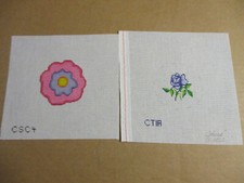 Handpainted Needlepoint Canvas Two Cheryl Purple Rose  Pink Flower Power
