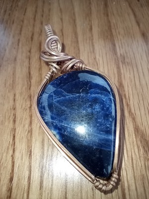Sodalite And Copper Pendant - Handcrafted Wire Wrapped 